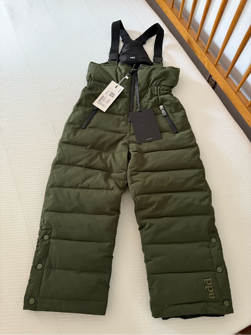 ADD Kids Olive Green Puffer Ski/ Snow Pants with Adjustable Suspenders | size 6